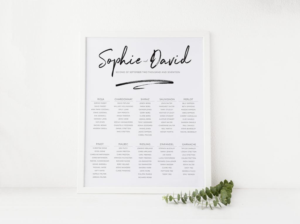 Modern Script Table Plan Poster - doodlelove